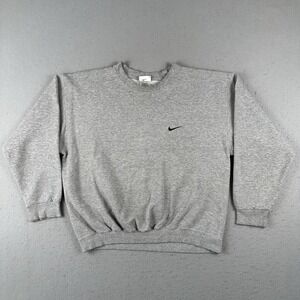 Vtg 90s Nike Crew Neck Sweatshirt Men's Large Gray Mini Swoosh USA Made Pullover